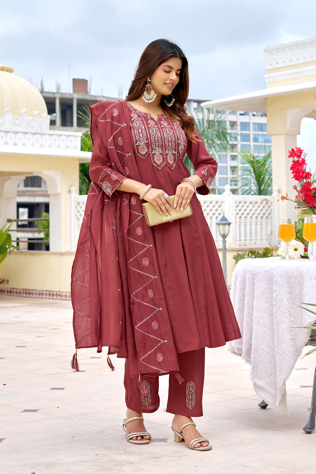 Mul Chanderi Kurta Set with Roman Silk Bottom -KS-360