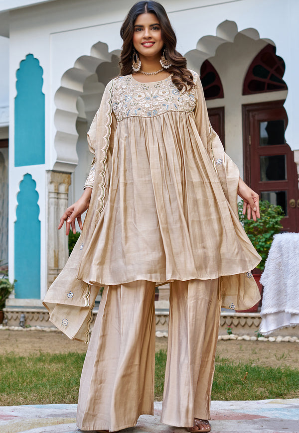 Women Ethnic Motifs Embroidered Empire Kurta with Palazzos & With Dupatta-KS-218