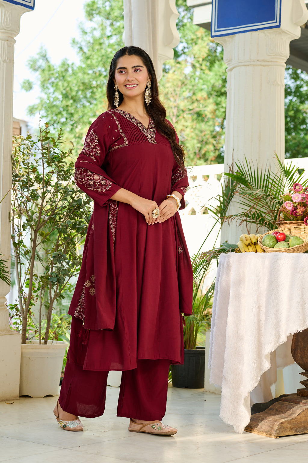 Elegant Mul Chanderi Kurta with intricate embroidery and Khatili work-KS-377