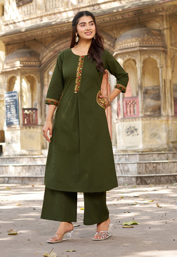 Women Ethnic Motifs Regular Gotta Patti Kurta with Palazzos-IV-1060