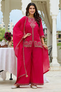 Elegant Roman Silk Palazzo Set with Mul Chanderi Dupatta-IV-1107