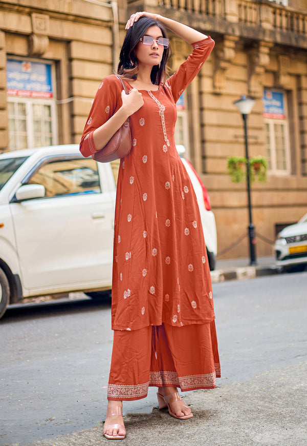 Women Ethnic Motifs Printed A-Line Kurta with Palazzos-TORAL 2