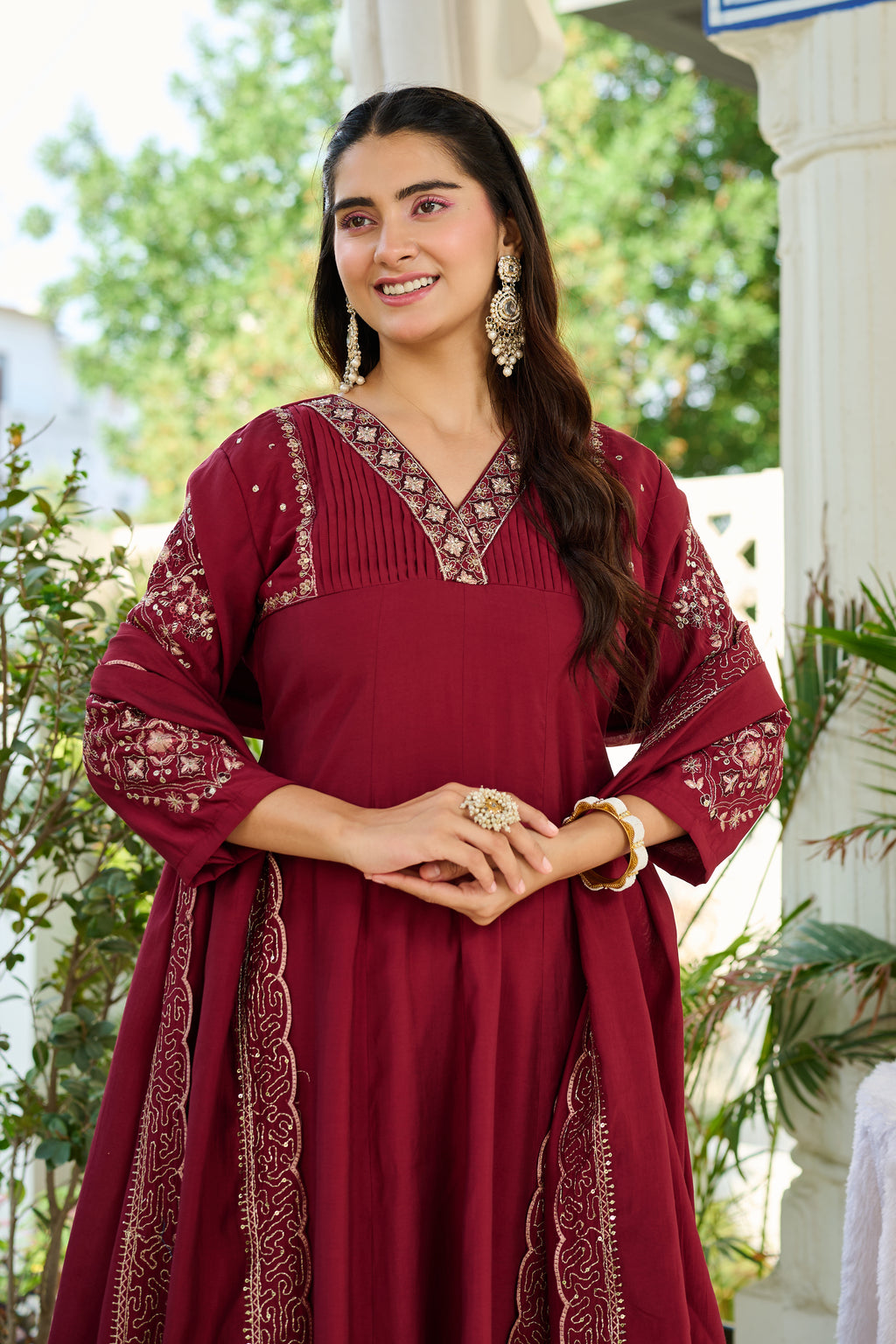 Elegant Mul Chanderi Kurta with intricate embroidery and Khatili work-KS-377