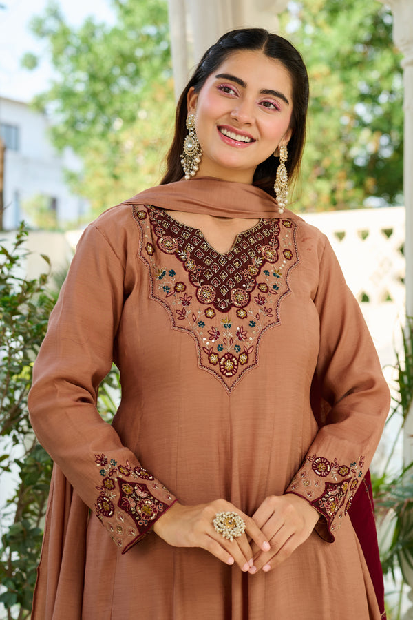 Elegant Mul Chanderi Kurta with intricate embroidery and Khatili work-KS-371