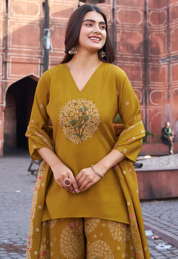 Women Ethnic Motifs Embroidered Regular Thread Work Kurta with Palazzos & With Dupatta-IV-1047