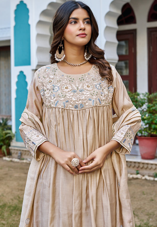 Women Ethnic Motifs Embroidered Empire Kurta with Palazzos & With Dupatta-KS-218