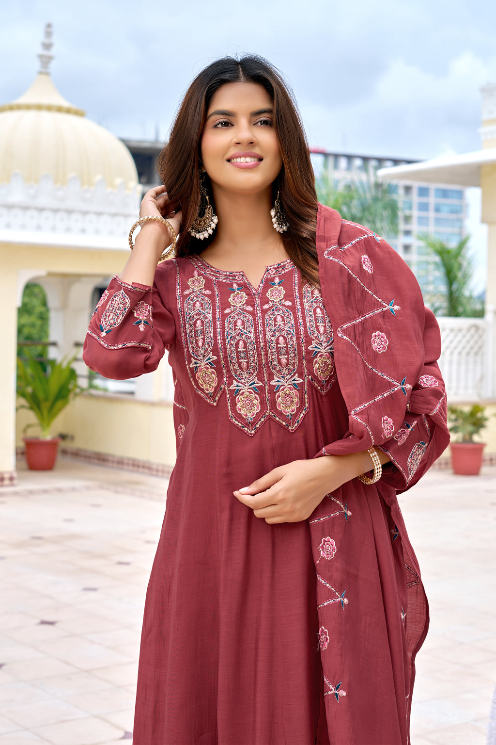 Mul Chanderi Kurta Set with Roman Silk Bottom -KS-360