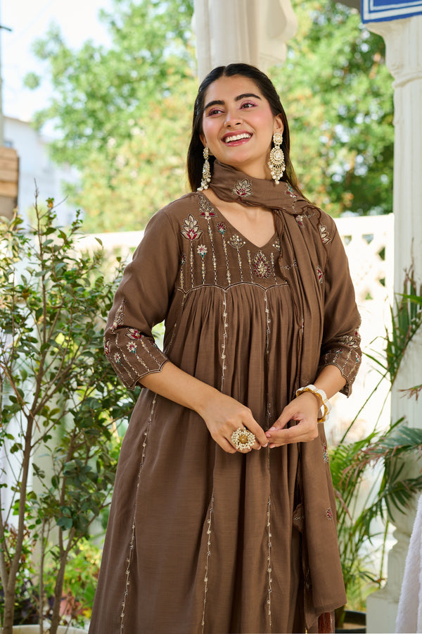Top Fabric - Mul Chanderi Bottom Fabric - Roman Silk Dupatta Fabric - Mul Chanderi Work - Embroidery & Khatili Work-KS-366
