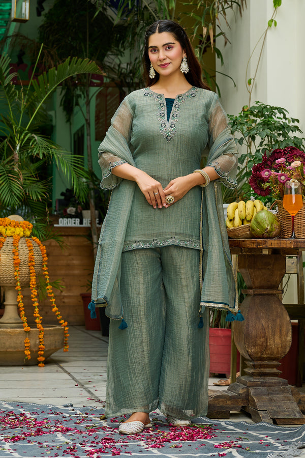 Women Salsa Crush Kurta Palazzo Set with Dupatta-IV-1123