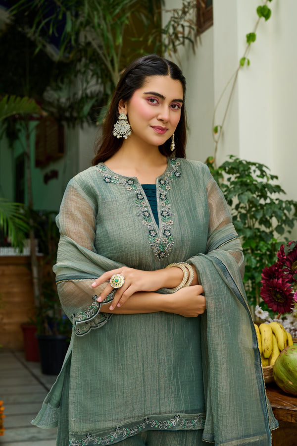 Women Salsa Crush Kurta Palazzo Set with Dupatta-IV-1123