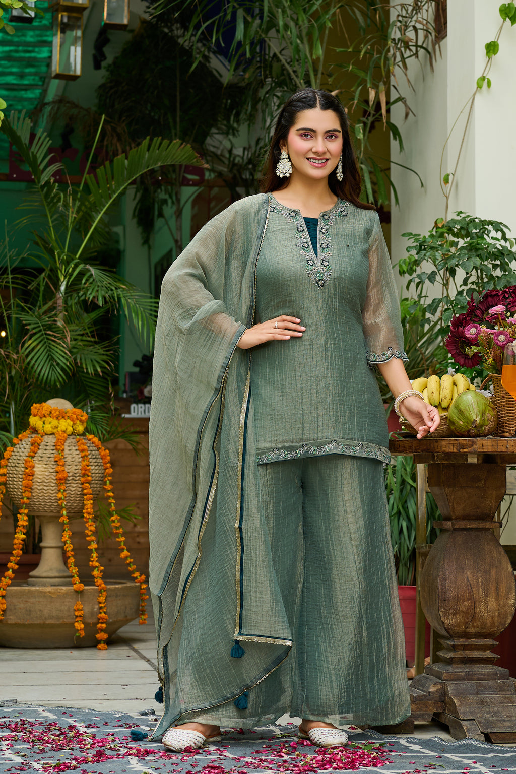 Women Salsa Crush Kurta Palazzo Set with Dupatta-IV-1123
