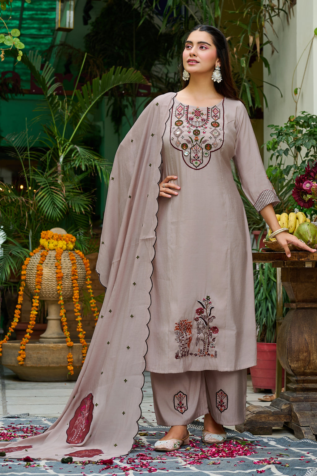 Women Ethnic Motifs Embroidered Empire Thread Work Kurta with Trousers & With Dupatta-IV-1101