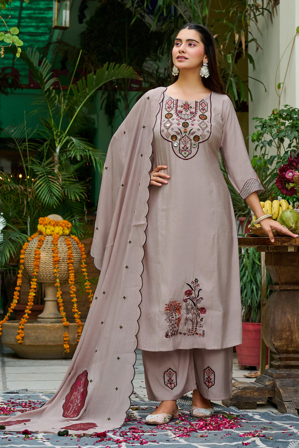 Women Ethnic Motifs Embroidered Empire Thread Work Kurta with Trousers & With Dupatta-IV-1101