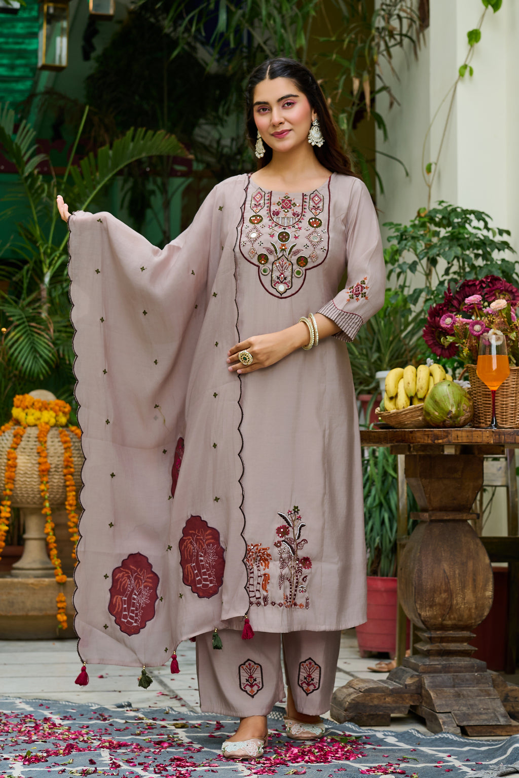 Women Ethnic Motifs Embroidered Empire Thread Work Kurta with Trousers & With Dupatta-IV-1101