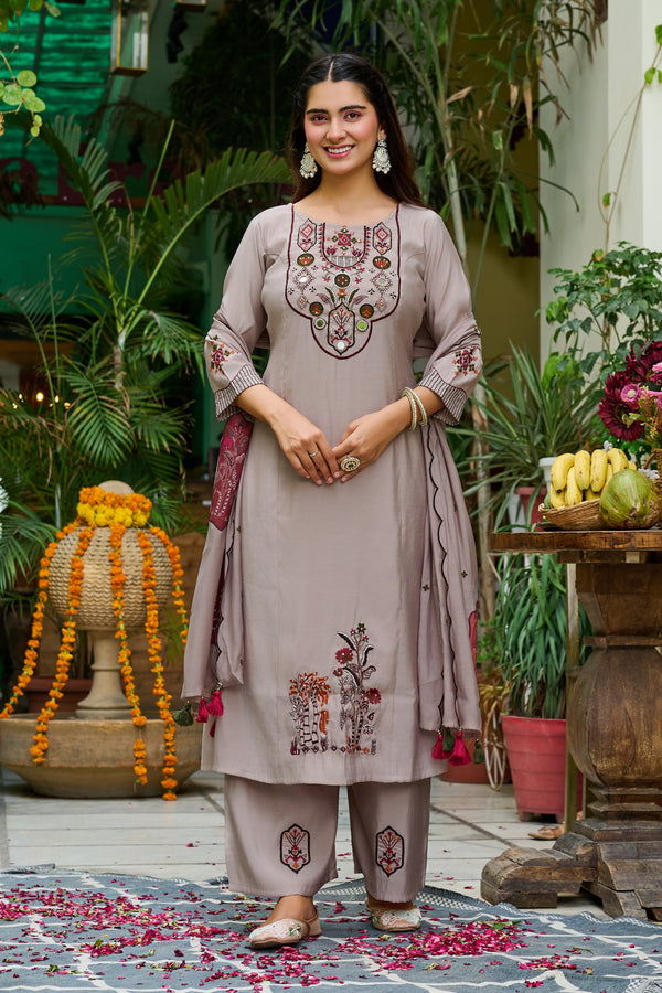 Women Ethnic Motifs Embroidered Empire Thread Work Kurta with Trousers & With Dupatta-IV-1101