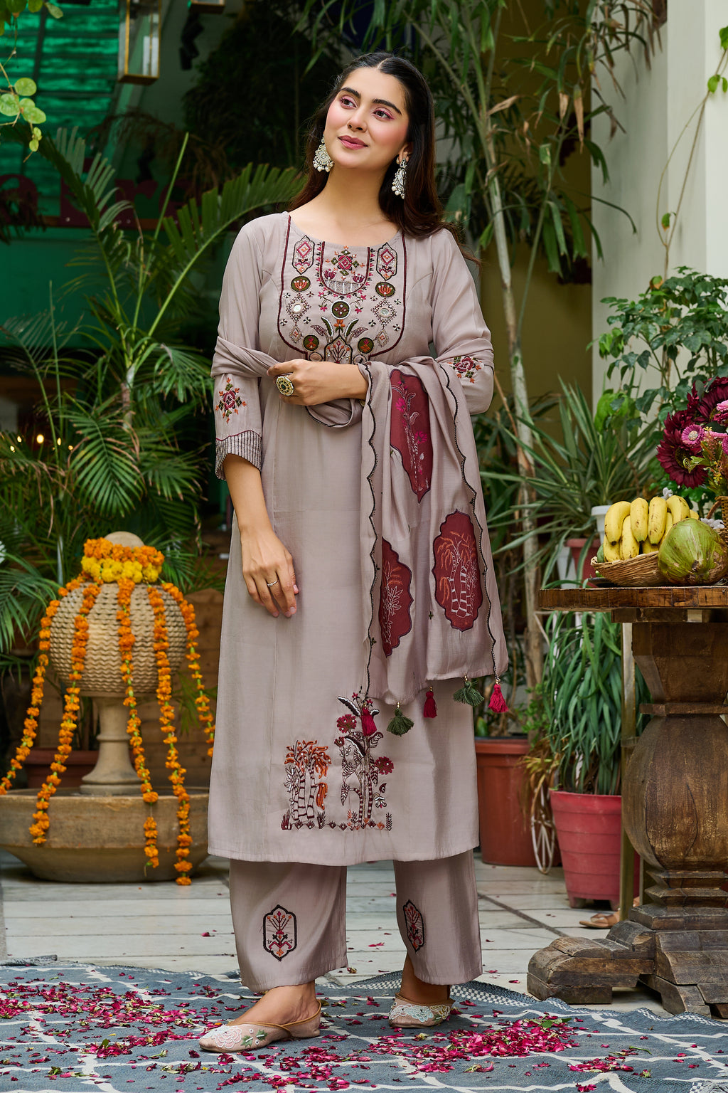 Women Ethnic Motifs Embroidered Empire Thread Work Kurta with Trousers & With Dupatta-IV-1101