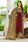 Women Ethnic Motifs Embroidered Empire Thread Work Chanderi Cotton Kurta with Trousers & With Dupatta-IV-1105