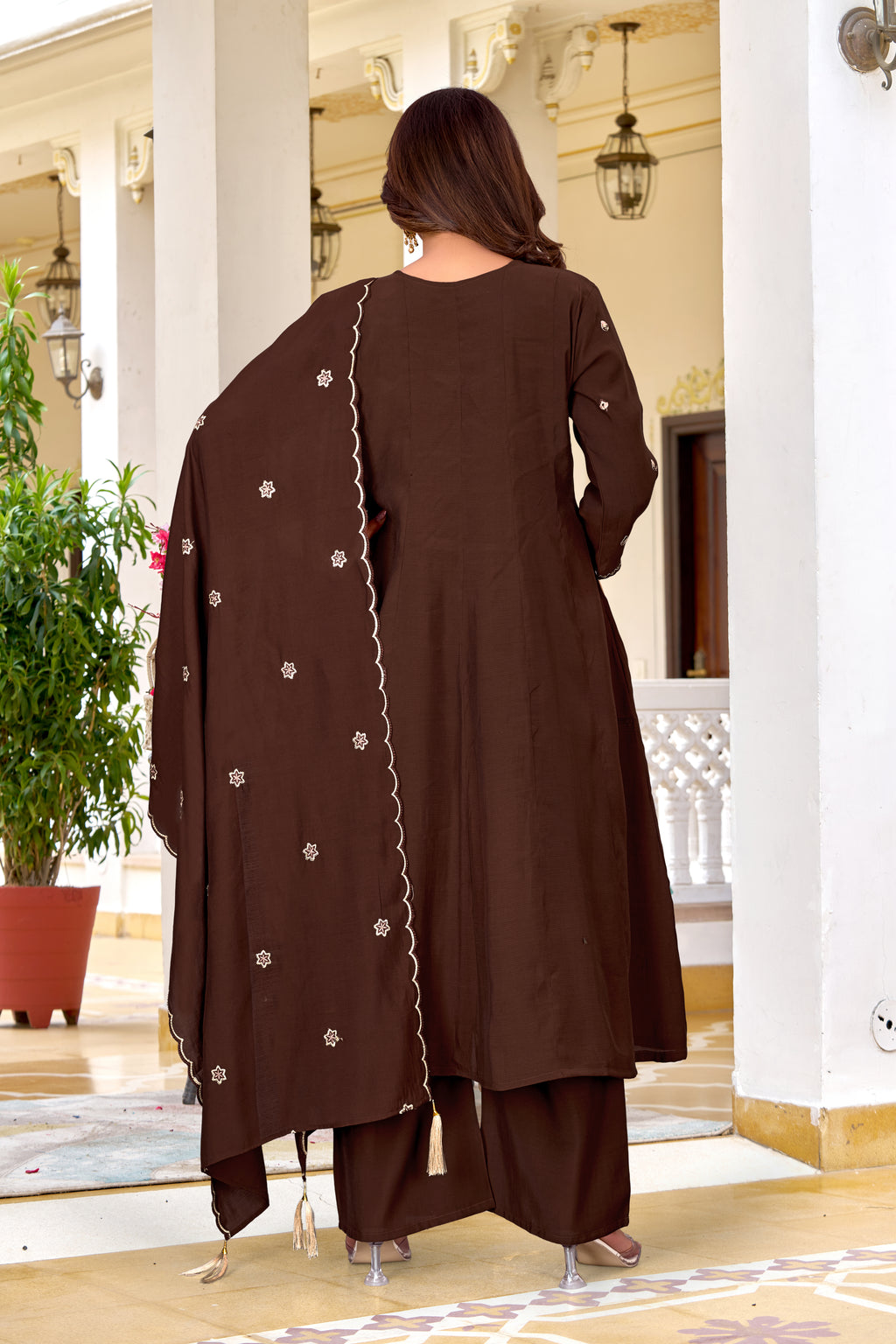 Floral Printed Mull Chanderi Kurta With Palazzos And Dupatta-KS-364