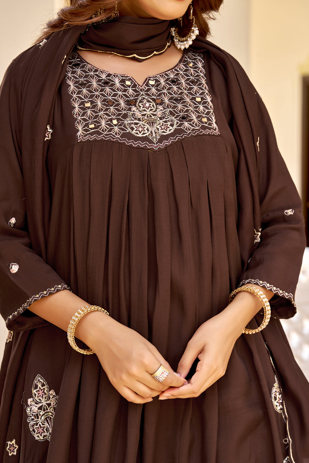 Floral Printed Mull Chanderi Kurta With Palazzos And Dupatta-KS-364