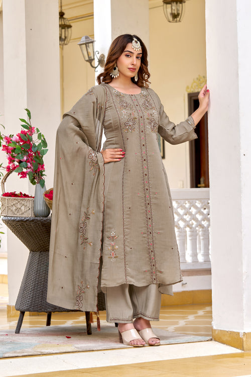 Elegant Mul Chanderi Embroidered Kurta Set-KS-368