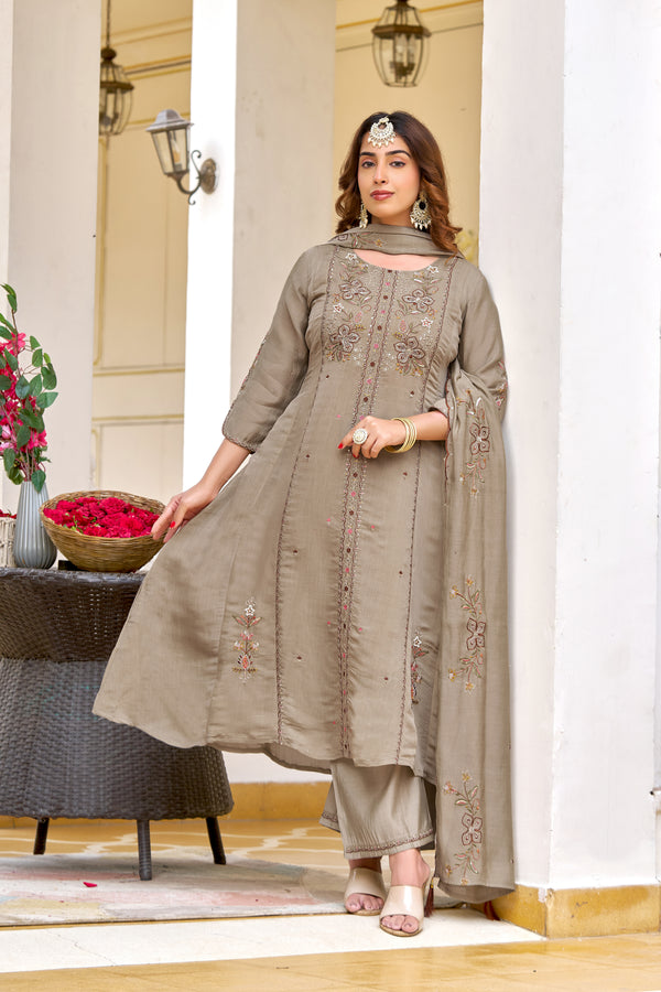 Elegant Mul Chanderi Embroidered Kurta Set-KS-368