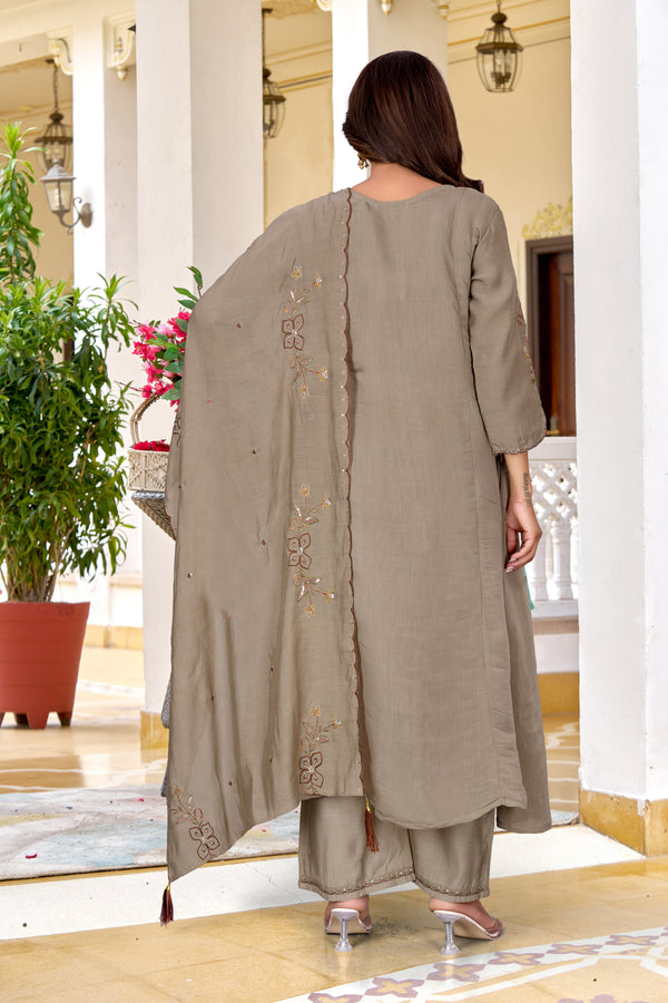 Elegant Mul Chanderi Embroidered Kurta Set-KS-368