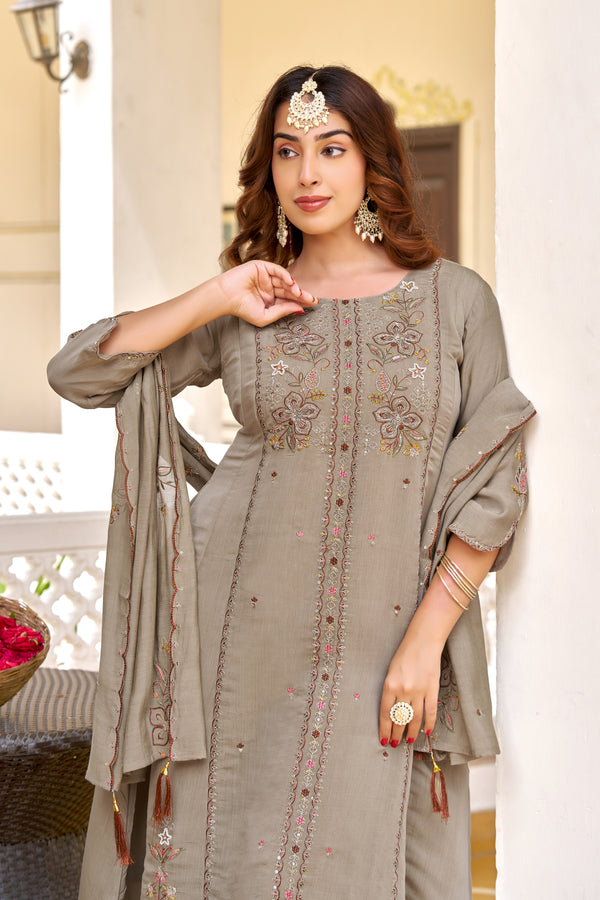 Elegant Mul Chanderi Embroidered Kurta Set-KS-368