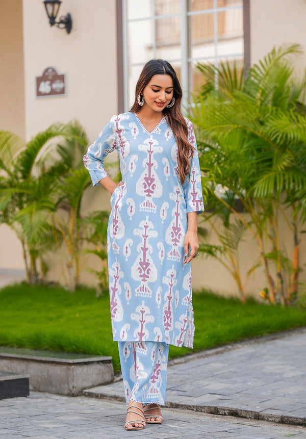 Paisley Printed Straight Kurta with Palazzos