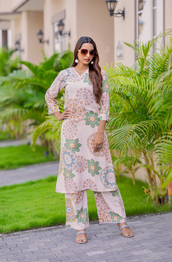 Ethnic Motifa Printed Straight Kurta with Palazzos