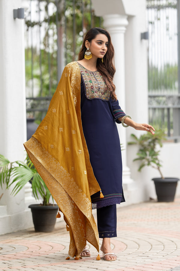 Floral Printed Straight Kurta with Palazzos & With Dupatta