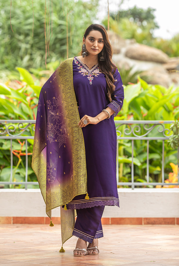 Floral Printed Straight Kurta with Palazzos & With Dupatta