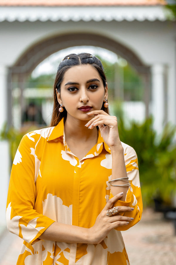 Floral Printed Shirt Collar A-Line Kurta With Pyjama-ALEXA