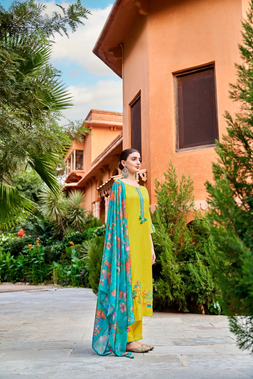 Radiant Yellow: Kurti and Plaza Ensemble with Viscose Print Dupatta-MT-8106