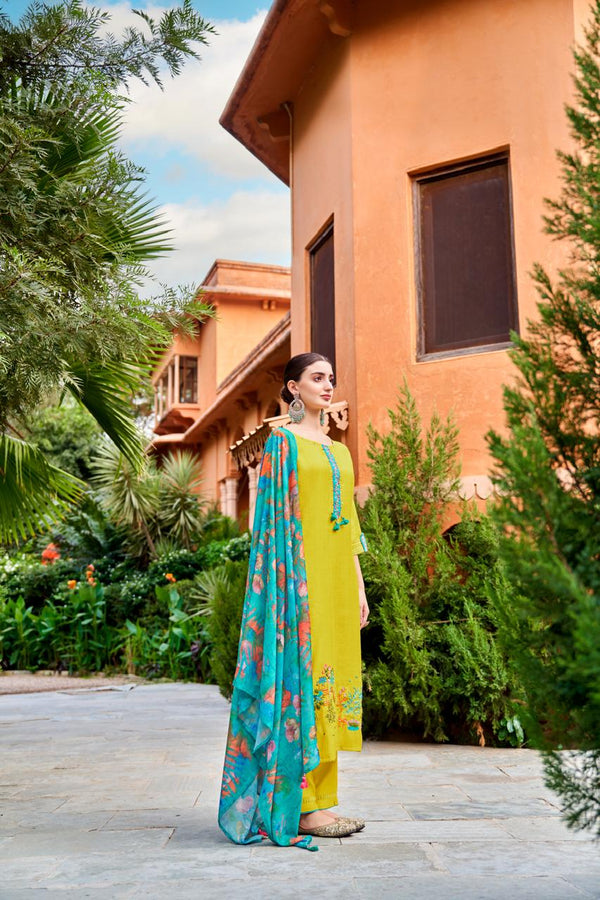 Radiant Yellow: Kurti and Plaza Ensemble with Viscose Print Dupatta-MT-8106