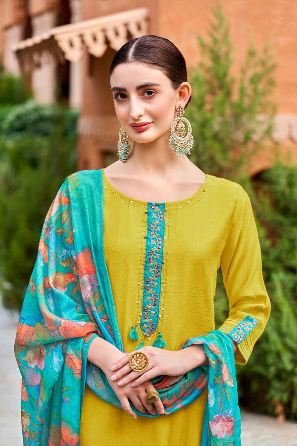 Radiant Yellow: Kurti and Plaza Ensemble with Viscose Print Dupatta-MT-8106
