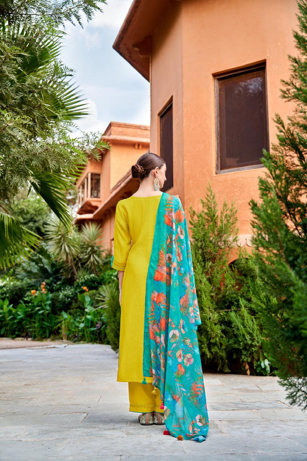 Radiant Yellow: Kurti and Plaza Ensemble with Viscose Print Dupatta-MT-8106
