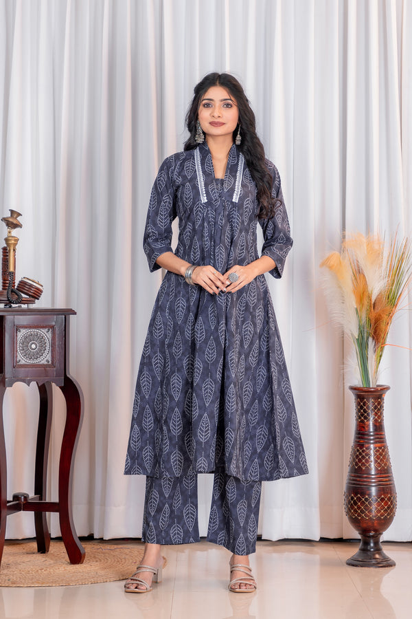 Bandhani Printed V-Neck Pure Cotton A-Line Kurta With Palazzo