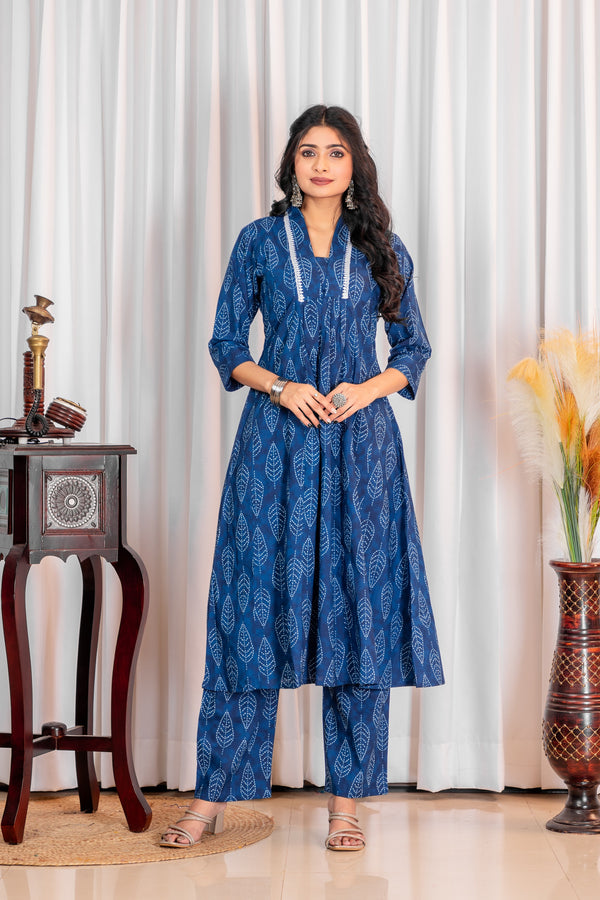 Bandhani Printed Pleated Pure Cotton Kurta with Trouser