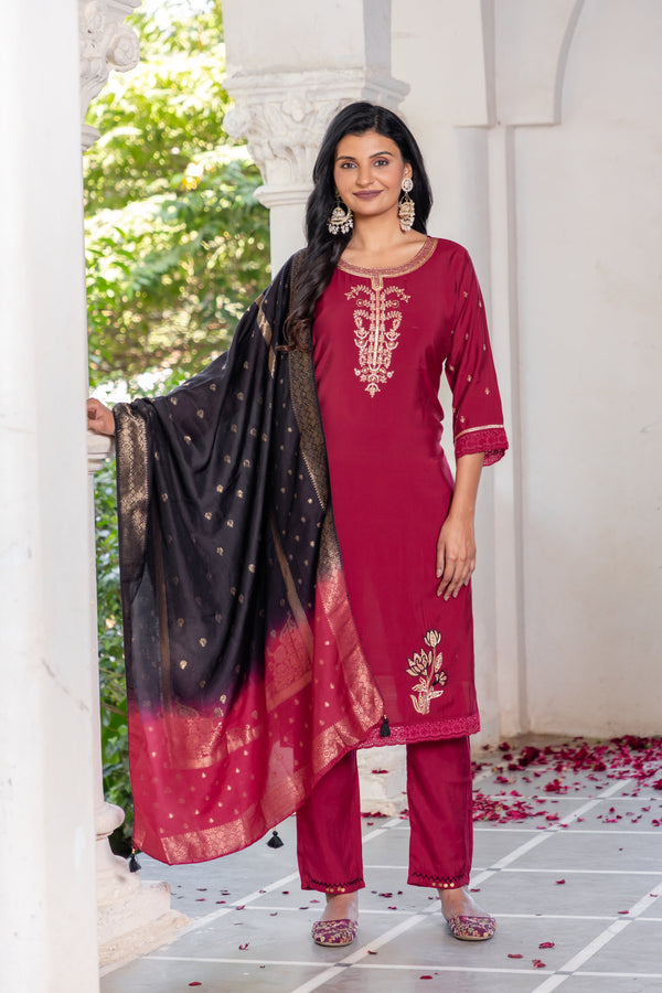 Women's  Straight Kurta with Pant & Dupatta