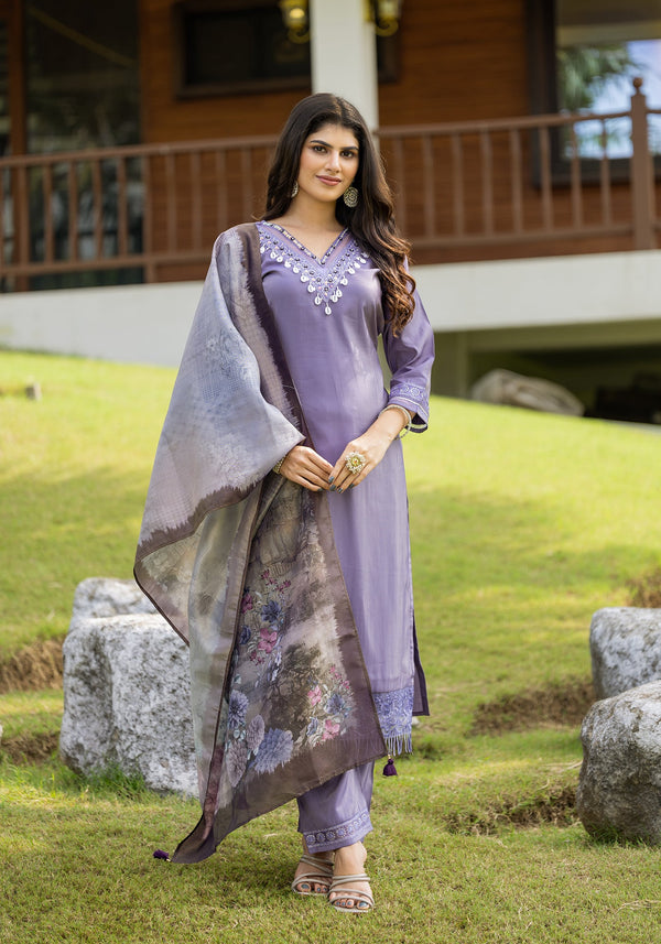 Women's V-Neck Kurta with Palazzo & Dupatta | Ethnic Set | Dupatta Set | Suit Set |Kurta Set |