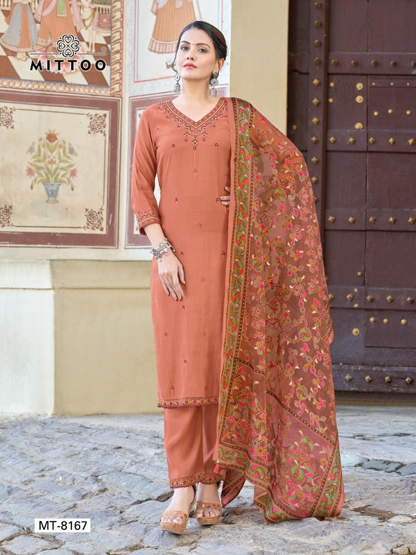 Stylish Contrast: Orange Kurta Paired with Brasso Dupatta